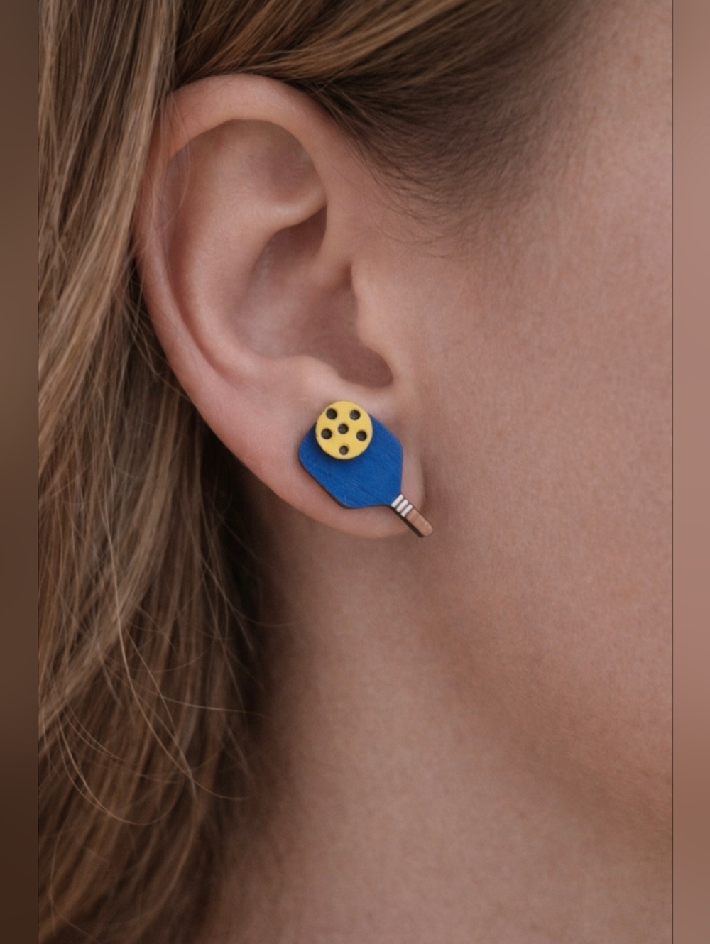 Pickleball Paddle Stud Earrings Blue Sports Novelty Jewelry